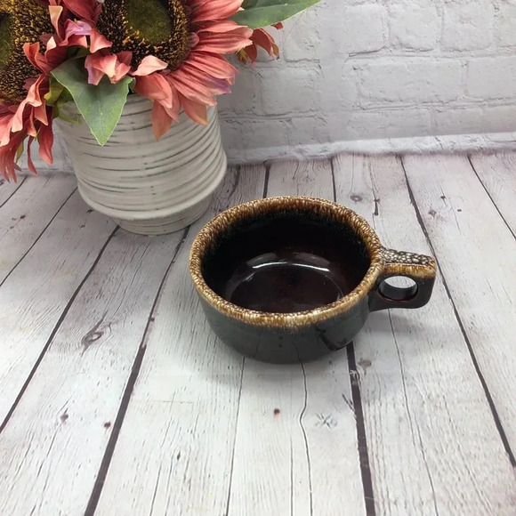 vintage brown drip pottery mug - Picture 2 of 8
